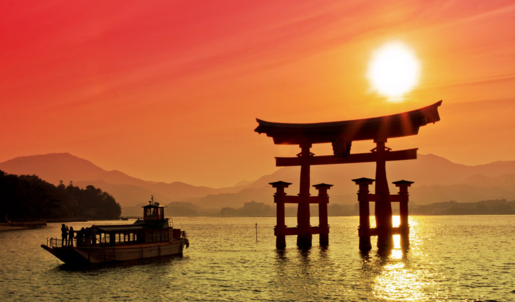 Sunset and Torii Gate in Japan