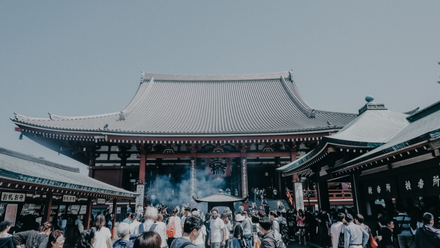 Tourists crowd in japan